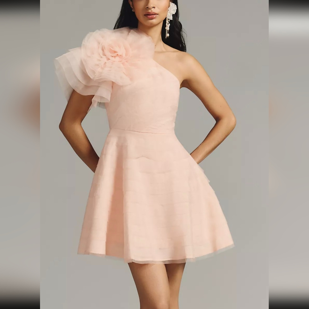 Maeve Textured Flower One-Shoulder Dress